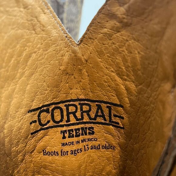 Corral Boots Teens Wing & Gross Brown Gold Western Cowboy Boots Youth Size 2